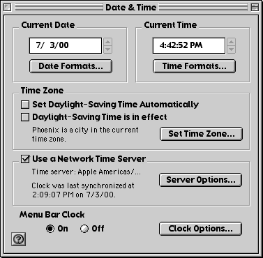 Date anad Time control panel