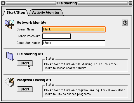 Image of the File Sharing Control Panel...