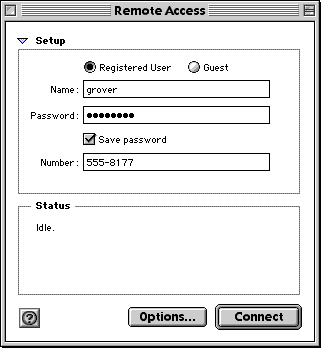 Remote Access control panel