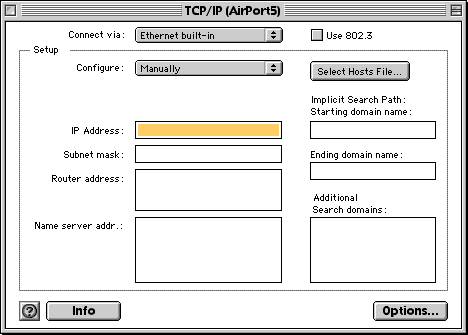 TCP/IP control panel